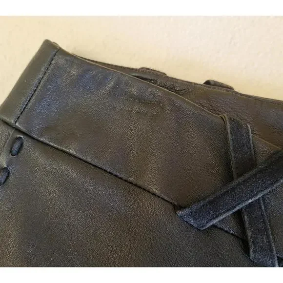 Margaret Godfrey women's black leather pants sz8 W16.5 zipper 2 hook closure - Picture 7 of 12